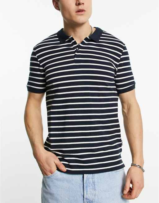 Only & Sons 2 pack polo in navy and navy stripe | ASOS