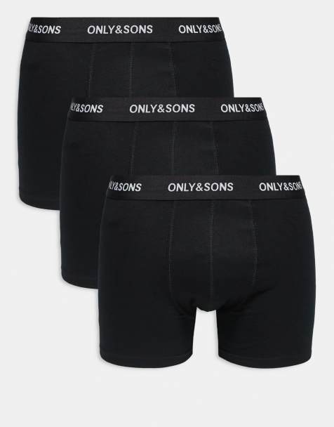 ONLY & SONS 3 pack boxer briefs in black with black waistband - view 1