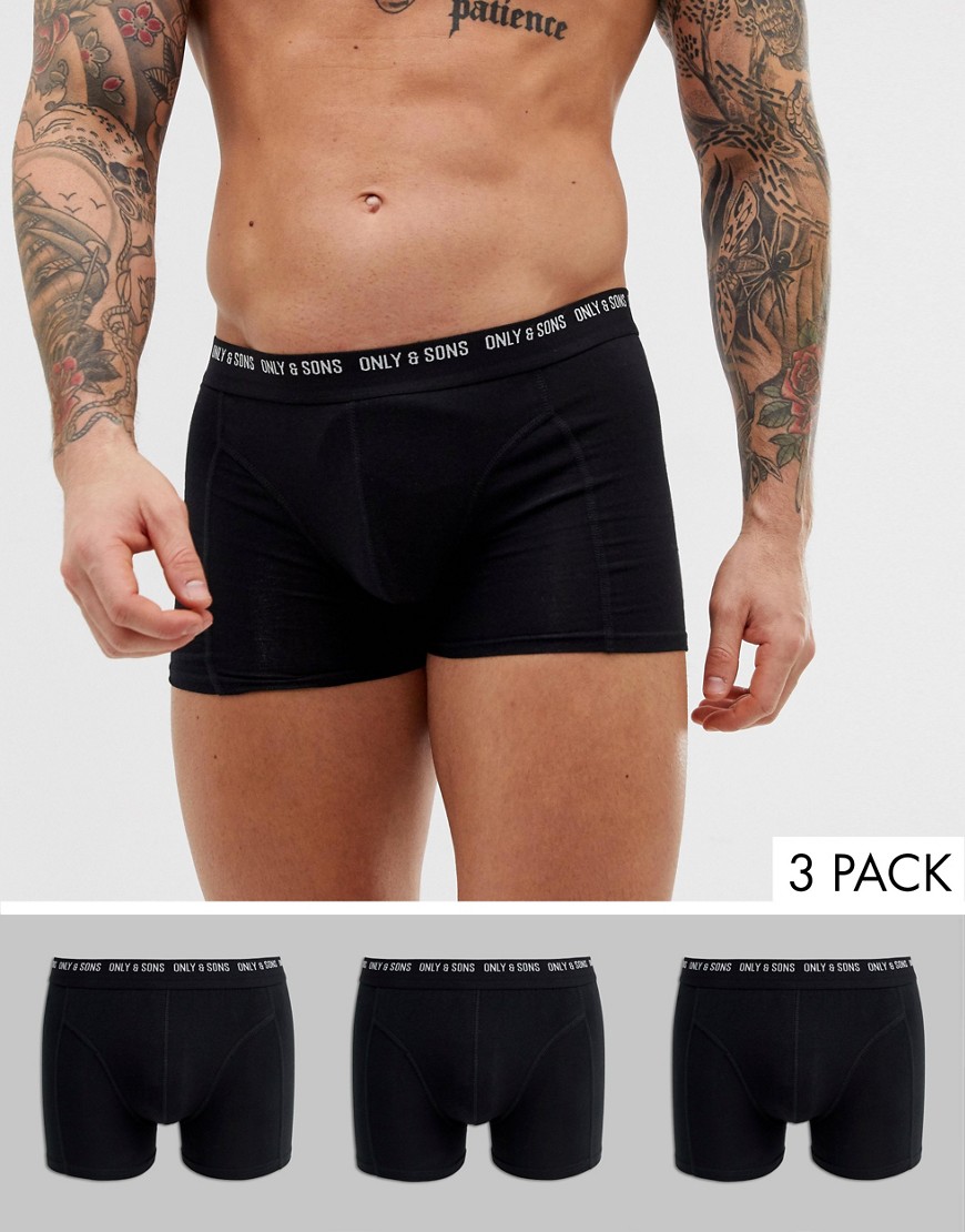 Only & Sons 3 pack boxer briefs in black