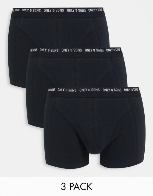 Only & Sons 3 pack boxer briefs in black