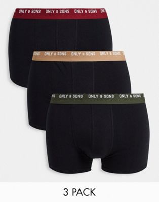 Only & Sons pack briefs contrast waistband black | ASOS