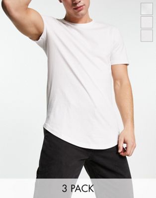 Only & Sons 3 pack curve hem t-shirt in white