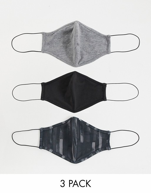 Only & Sons 3 pack face coverings in black grey and print