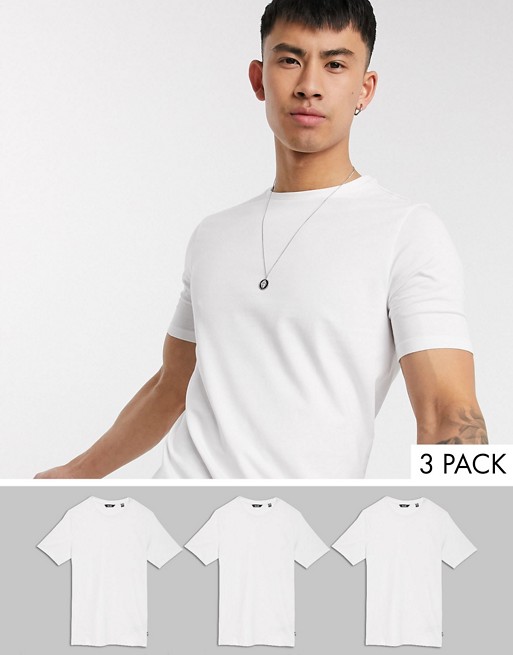 Only & Sons 3 pack muscle t-shirt in white