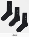 [ONLY & SONS] ONLY & SONS 3 pack of tennis socks in black One Size Black w silver