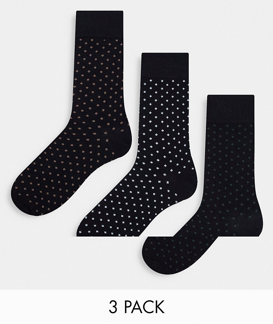 only & sons 3 pack socks in black polkadot