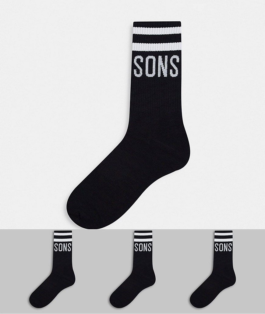 Only & Sons 3-pack sport socks with logo in black