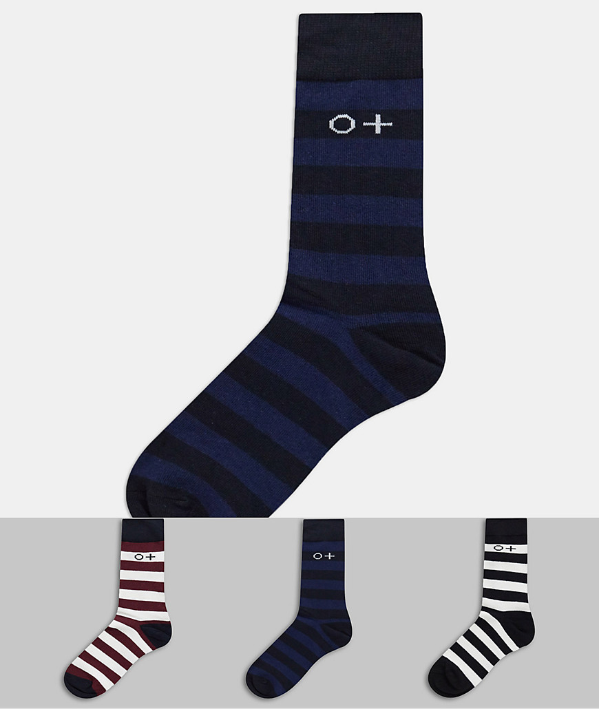 Only & Sons 3 pack stripe socks in multi stripe-Navy
