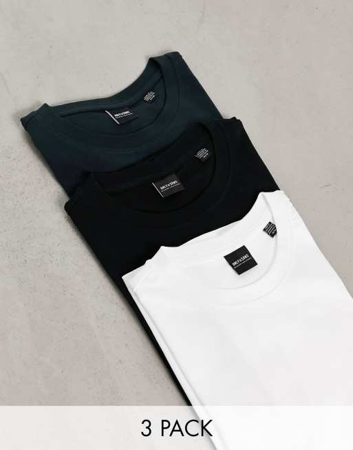 Only & Sons 3-pack T-shirts in white, navy and black