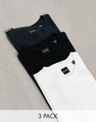 Only & Sons 3 pack t-shirts in white navy black
