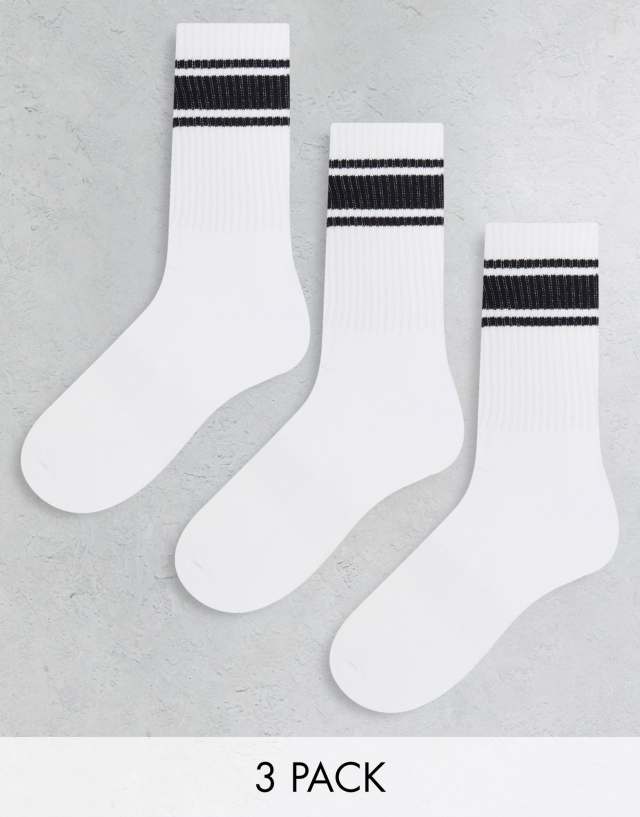 Only & Sons 3-pack tennis socks with black stripe in white