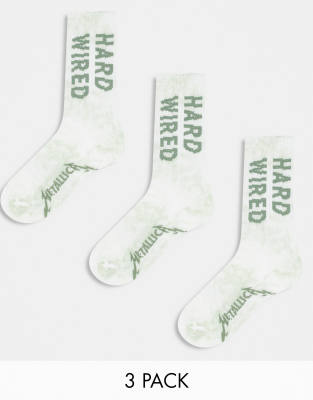 3 pack tennis socks with Metallica print in washed sage green-Gray