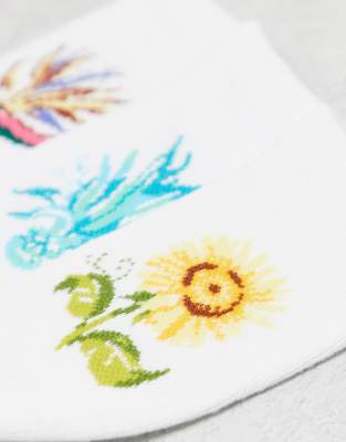 Only & Sons 3 Pack Tennis Socks With Sunflower In White