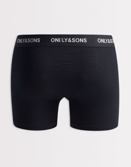 ONLY & SONS 3 pack trunks in black, grey & white, 2 of 3