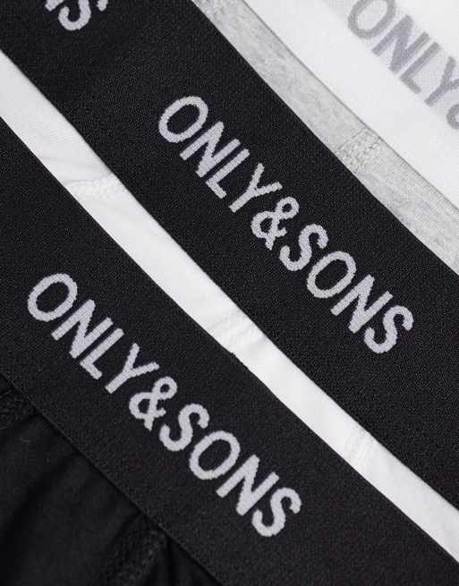 ONLY & SONS 3 pack trunks in black, grey & white, 3 of 3