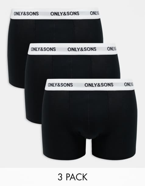 ONLY & SONS 3 pack trunks in black with white logo waistband - view 1
