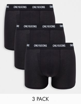 Only & Sons 3 pack trunks in solid black