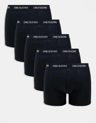 Only & Sons 3 Pack Trunks In Solid Black