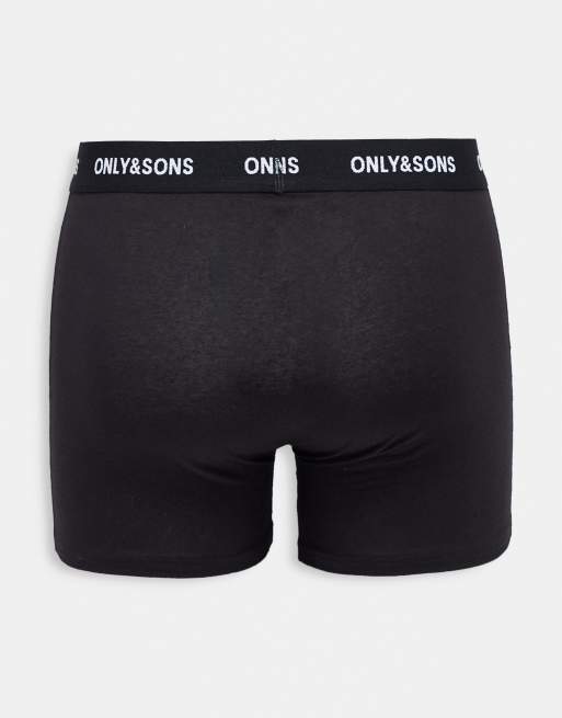 Only & Sons 3 pack trunks with contrast waistband in black, khaki and grey, 2 of 4