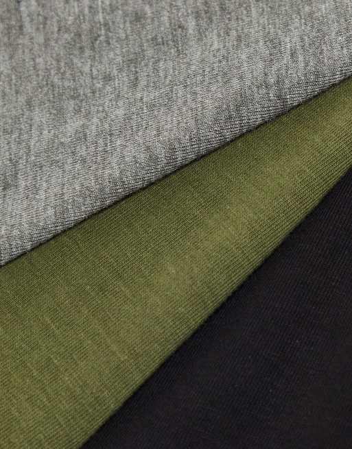 Only & Sons 3 pack trunks with contrast waistband in black, khaki and grey, 4 of 4