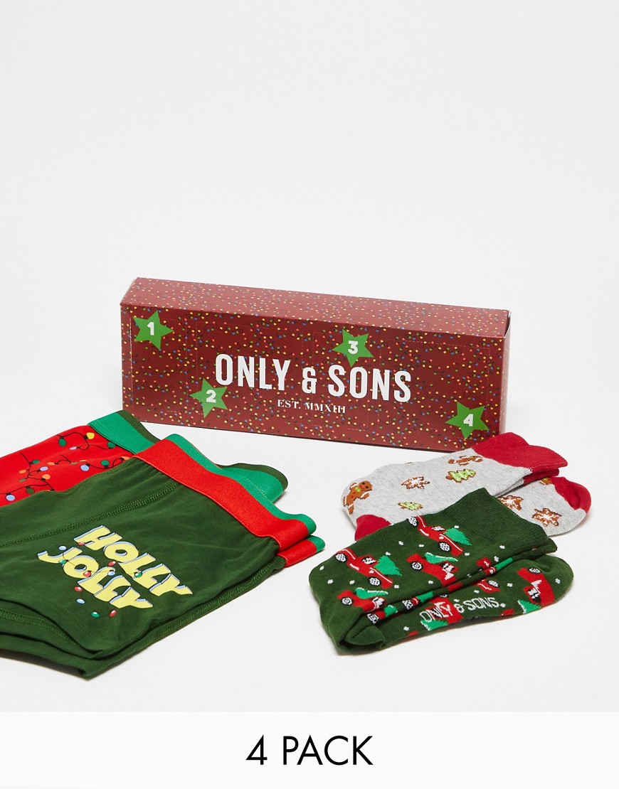 4 pack Christmas trunks & socks advent calendar-Multi