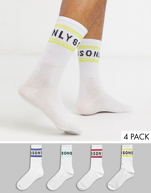 Only & Sons 4 pack socks with logo stripe