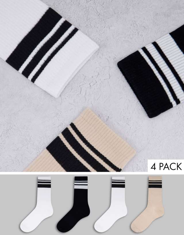 Only & Sons 4 pack sport socks with stripe in multi