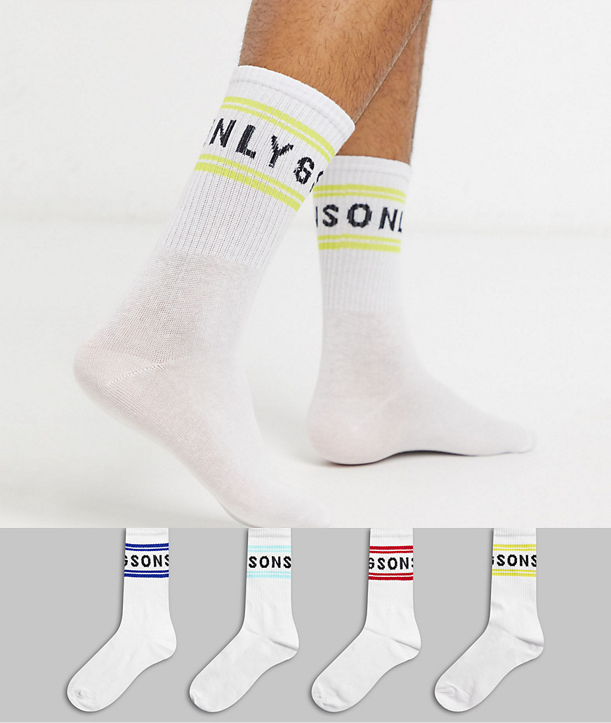 Only & Sons - 4-pak sokker med logostriber-Hvid