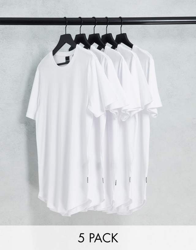 Only & Sons 5 pack curve hem t-shirt in white