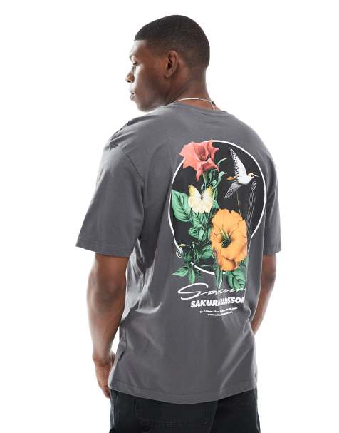 ONLY & SONS - Afslappet koksgrå T-shirt med 'Sakura Blossom'-print - view 1
