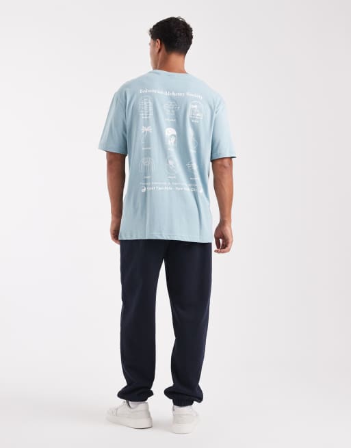 ONLY & SONS - Afslappet og blå T-shirt med boheme-print på ryggen, 2 af 5