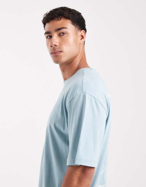 ONLY & SONS - Afslappet og blå T-shirt med boheme-print på ryggen, 4 af 5