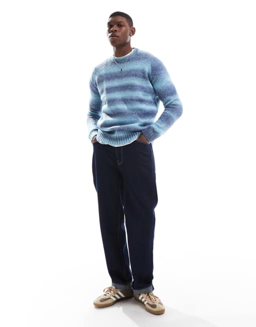 ONLY SONS – Angerauter Pullover in gestreiftem Blau mit