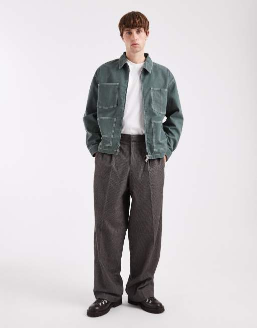 ONLY & SONS – Arbeitsjacke in Graugrün mit Kontrastnähten, 2 von 5