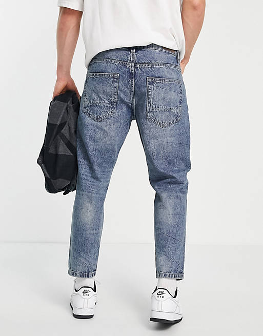 Avi Jeans corti affusolati azzurri effetto usato Asos Uomo Abbigliamento Pantaloni e jeans Jeans Jeans affosulati 