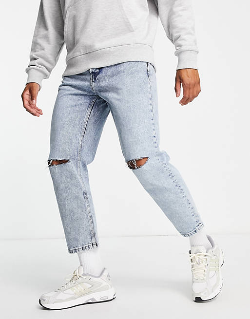 Avi Jeans taglio corto affusolati azzurri Asos Uomo Abbigliamento Pantaloni e jeans Jeans Jeans affosulati 