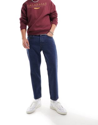 Only & Sons Avi Rigid Tapered Fit Cropped Jeans In Mid Wash-blue