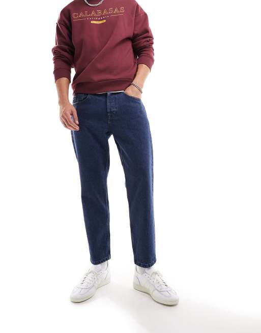 Only & Sons avi rigid tapered fit cropped jeans in mid wash