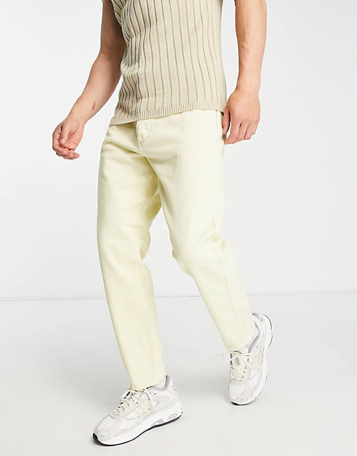 Only & Sons Avi tapered cropped chinos in pastel yellow