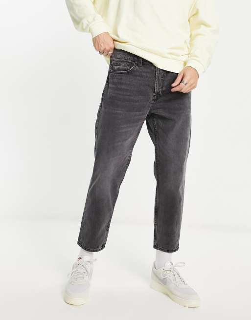 Only & Sons Avi tapered cropped jeans in gray acid wash