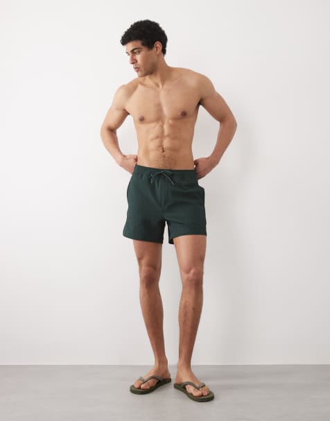 ONLY & SONS – Badeshorts aus Seersucker in Dunkelgrün - view 1