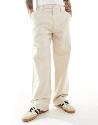 ONLY & SONS ONLY & SONS baggy fit linen trousers in ecru-Neutral