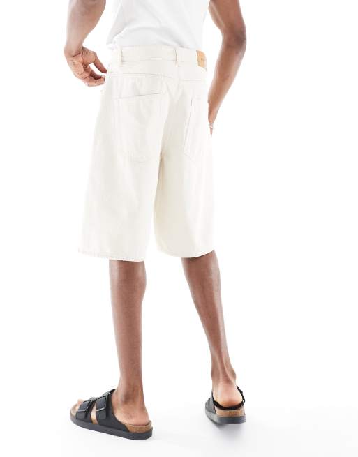 ONLY & SONS baggy fit longline denim short in ecru, 4 of 5