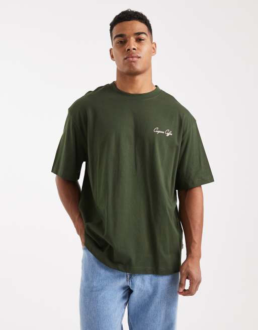 ONLY & SONS baggy vintage fit T-shirt with coffee back print in dark green, 3 of 5