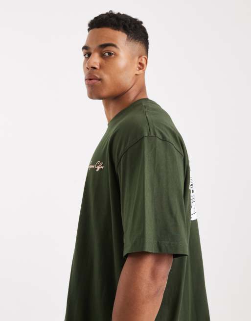 ONLY & SONS baggy vintage fit T-shirt with coffee back print in dark green, 4 of 5