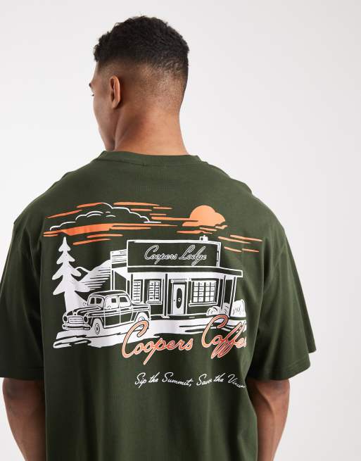 ONLY & SONS baggy vintage fit T-shirt with coffee back print in dark green, 5 of 5