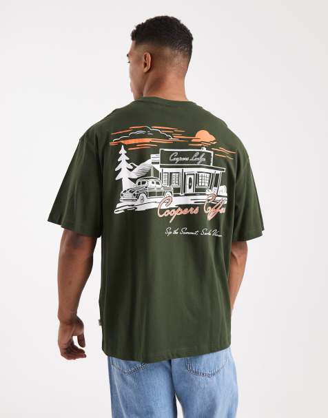 ONLY & SONS - Baggy vintage T-shirt met koffieprint op de achterkant in donkergroen - view 1