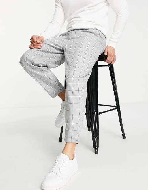Only & Sons balloon fit pants in light grey check