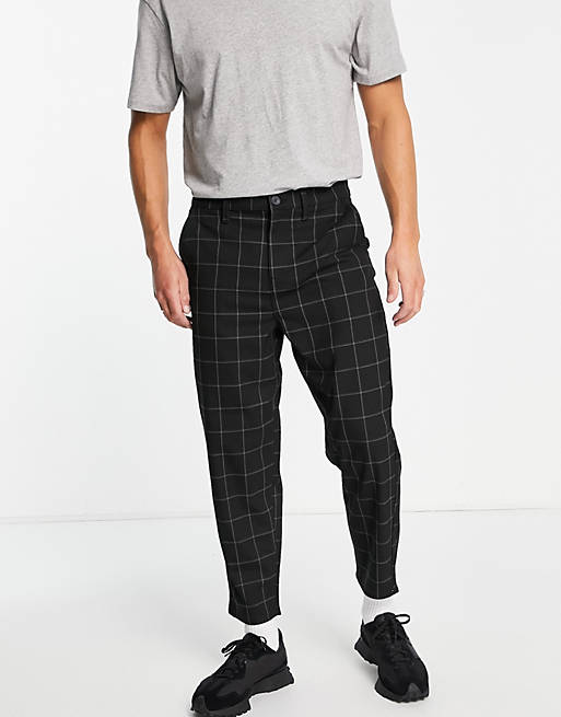  Only & Sons balloon fit trousers in black check 