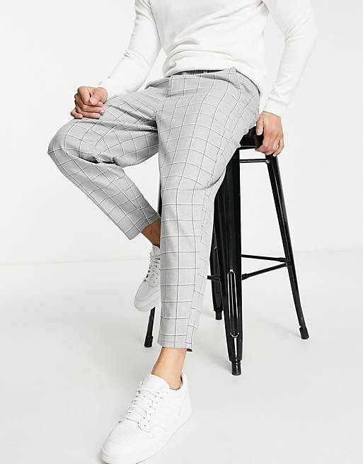 Men Only & Sons balloon fit trousers in light grey check 